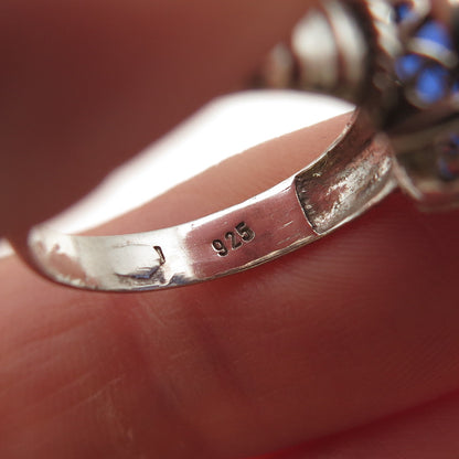 925 Sterling Silver Vintage Oval-Cut Lab-Created Sapphire Ring Size 4.75