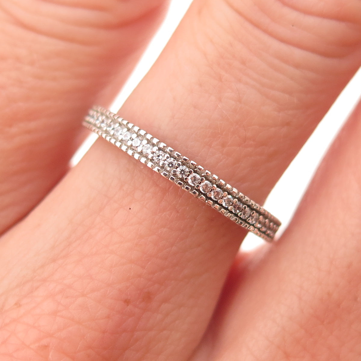 925 Sterling Silver Round-Cut C Z Half Eternity Stackable Band Ring Size 7