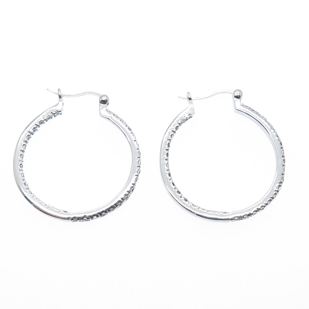 925 Sterling Silver Round-Cut C Z In & Out Hoop Earrings