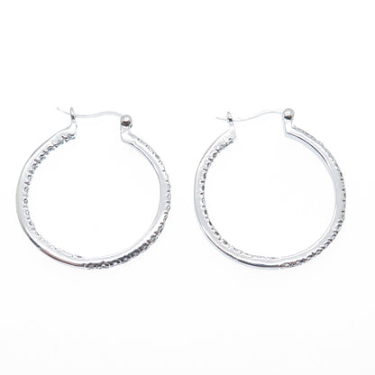 925 Sterling Silver Round-Cut C Z In & Out Hoop Earrings