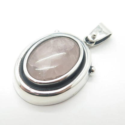 925 Sterling Silver Vintage Real Rose Quartz Gem Amulet Pendant