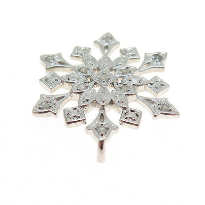 925 Sterling Silver Real Round-Cut Diamond Snowflake Pendant