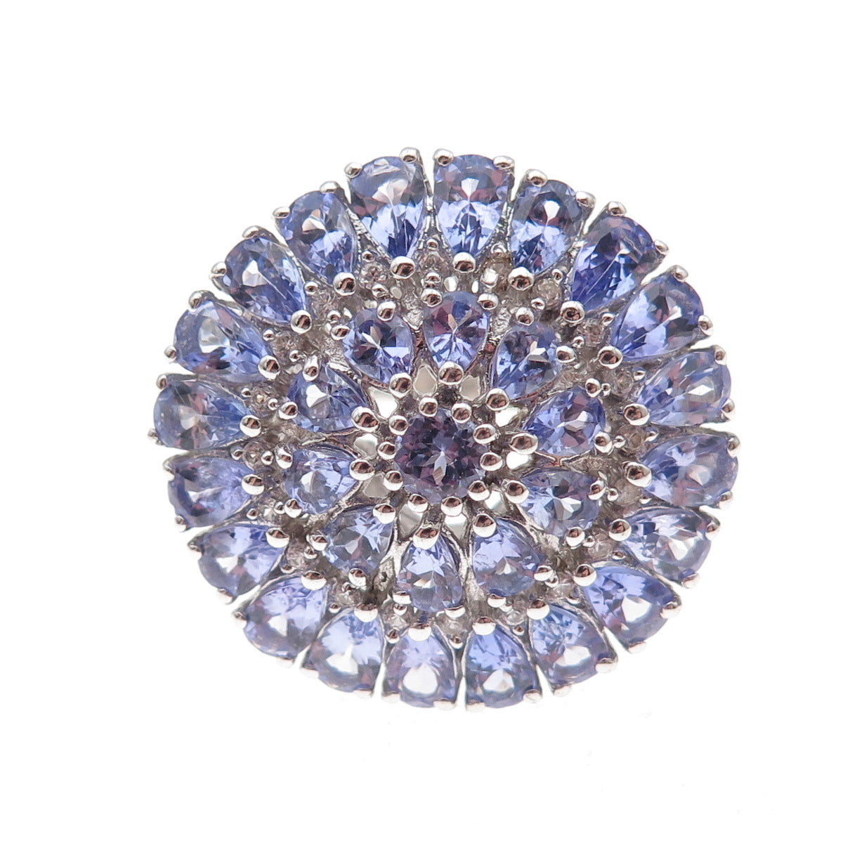 925 Sterling Silver Real Tanzanite & White Topaz Statement Ring Size 8.5