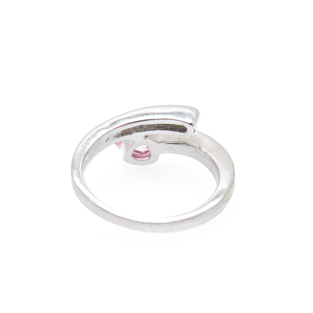 925 Sterling Silver Vintage Heart-Cut Pink C Z Spiral Ring Size 5
