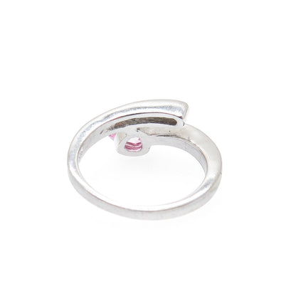 925 Sterling Silver Vintage Heart-Cut Pink C Z Spiral Ring Size 5