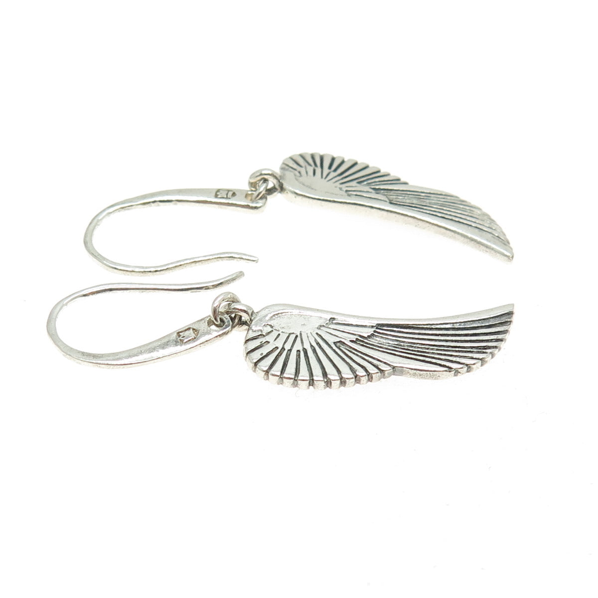 CROWN 925 Sterling Silver Vintage Wing Dangle Earrings