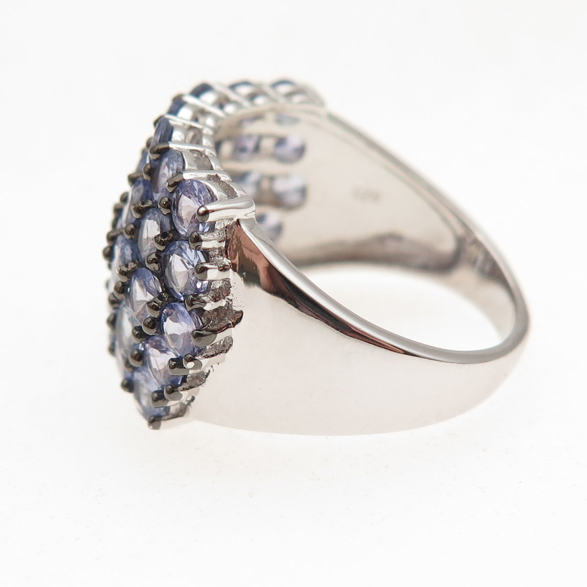 925 Sterling Silver Real Round-Cut Tanzanite Ring Size 8
