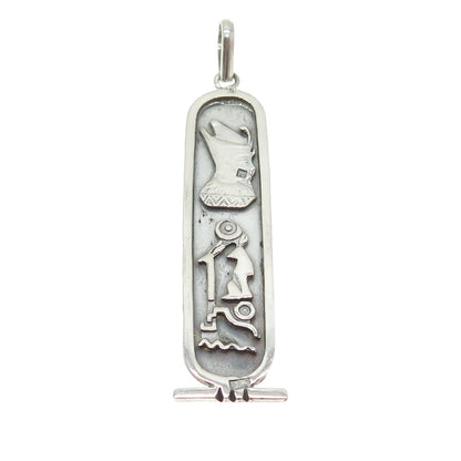 800 Silver Vintage Egypt Pharaoh & Scarab Cartouche Oxidized Pendant