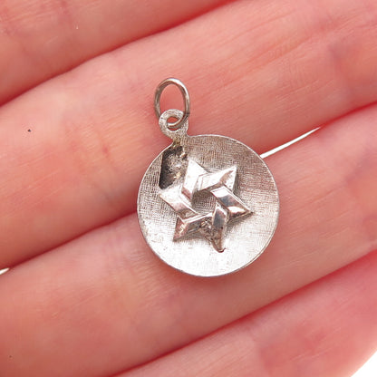 925 Sterling Silver Antique Art Deco Star of David Oxidized Charm Pendant