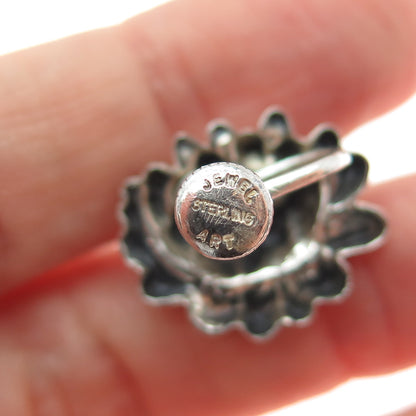 JEWELART Sterling Silver Antique Art Deco Flower Oxidized Screw Back Earrings