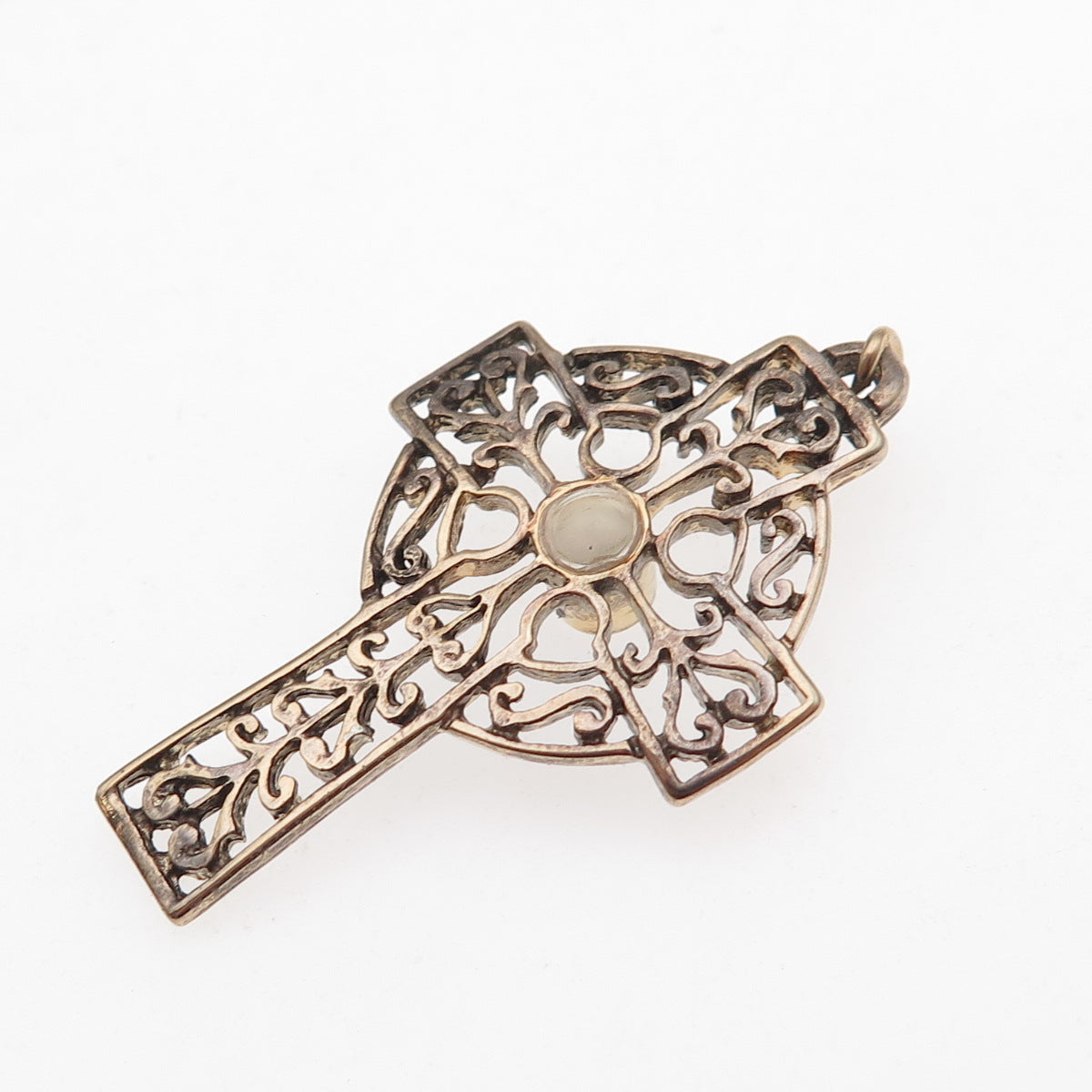 925 Sterling Silver Gold Plated Antique Art Deco Stanhope Prayer Cross Pendant