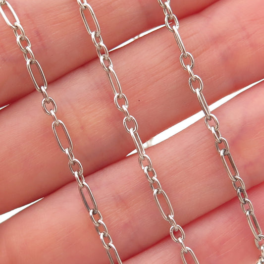 925 Sterling Silver Vintage Italy Paperclip Figaro Chain Necklace 20"