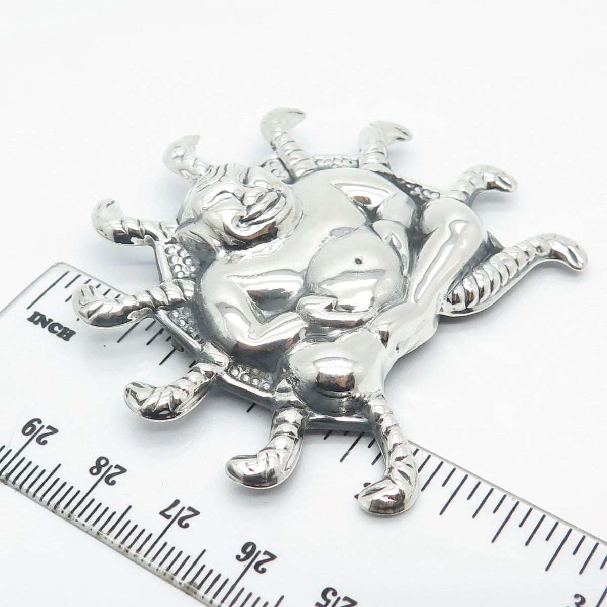 925 Sterling Silver Vintage Sitting Buddah & Snakes Pin Brooch