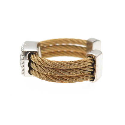 925 Sterling Silver & Steel 2-Tone Real Diamond Adjustable Ring Size 6.75-10.5