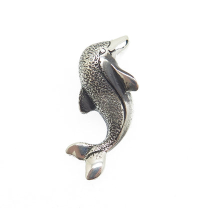 925 Sterling Silver Vintage Friendly Dolphin Oxidized Pendant