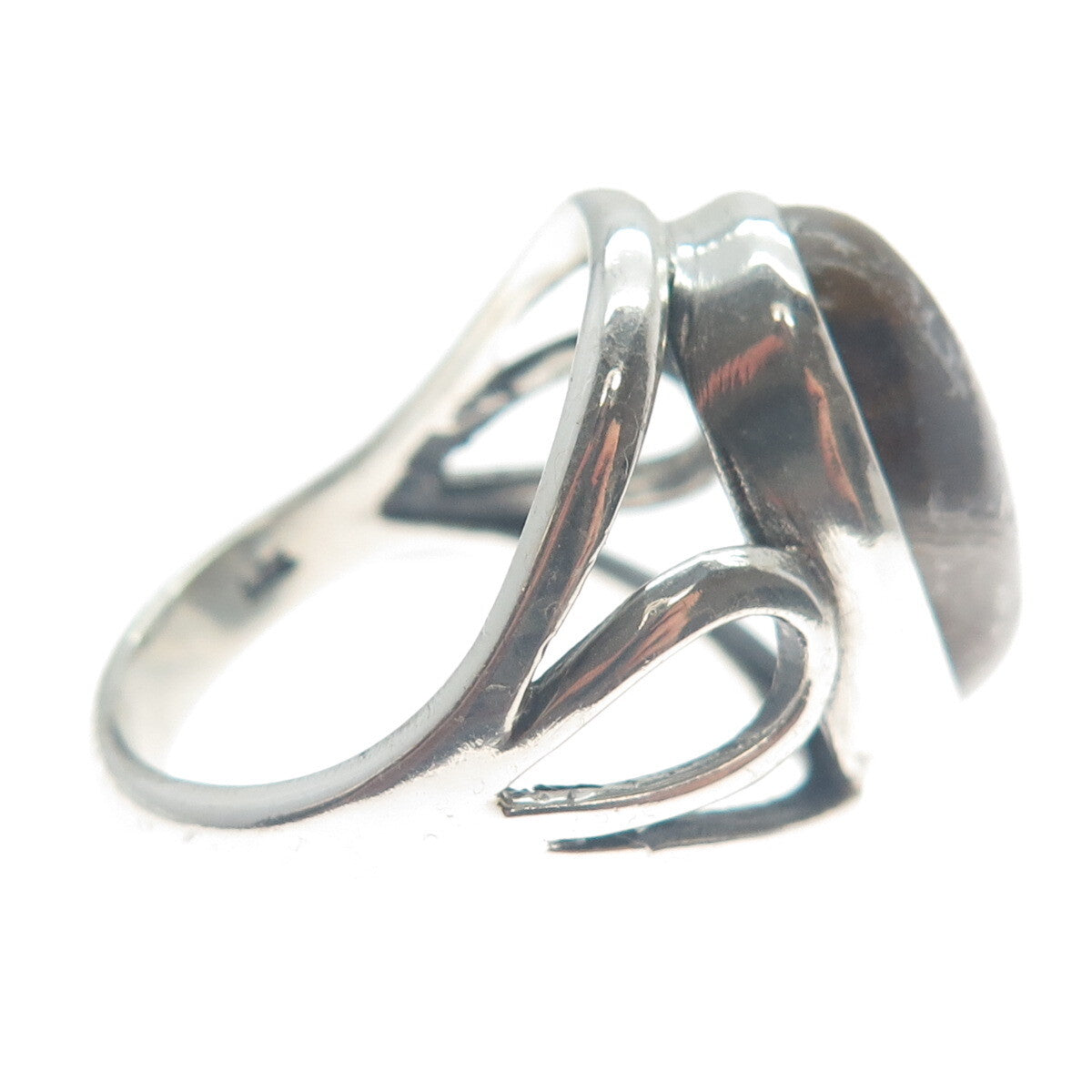 925 Sterling Silver Vintage Real Cabochon Agate Modernist Ring Size 9.25