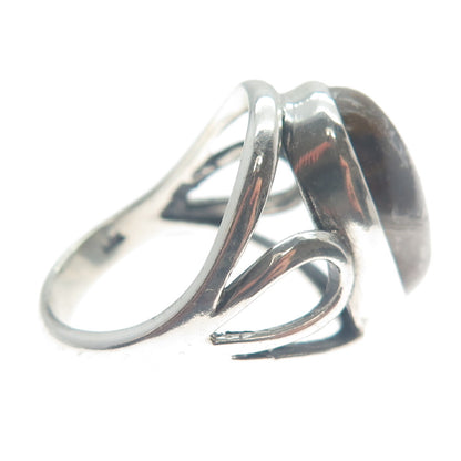 925 Sterling Silver Vintage Real Cabochon Agate Modernist Ring Size 9.25