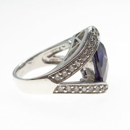 925 Sterling Silver Oval & Round-Cut Purple White C Z Overlap Ring Size 7.25