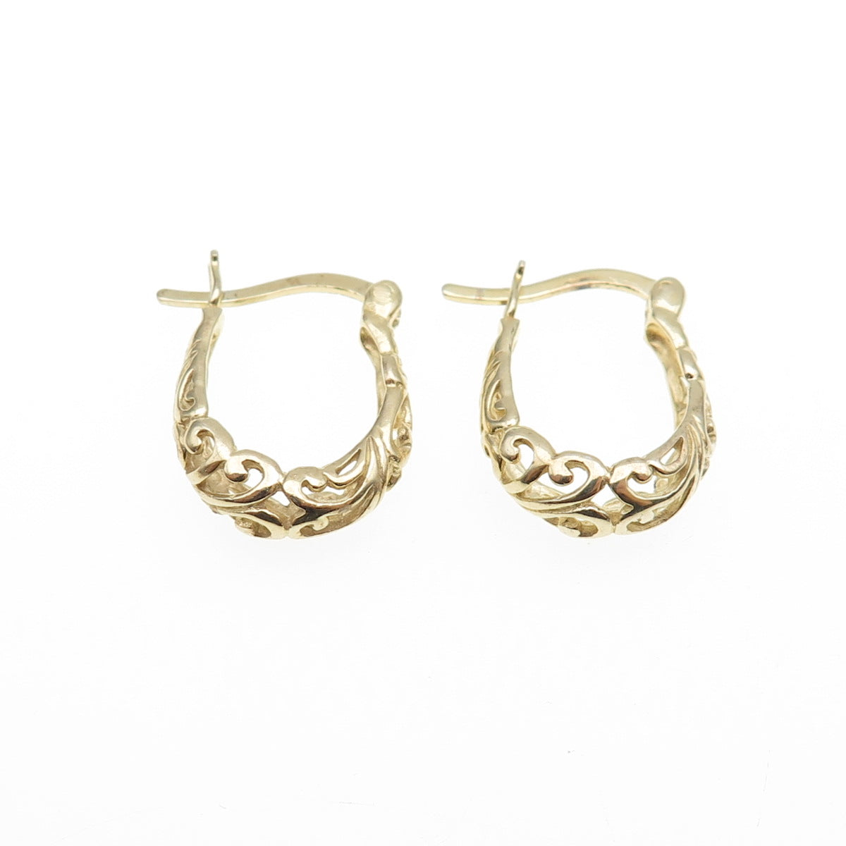 925 Sterling Silver Gold Plated Ornate Hoop Earrings