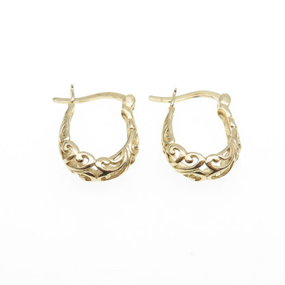 925 Sterling Silver Gold Plated Ornate Hoop Earrings