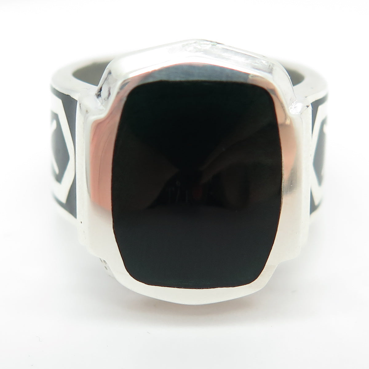 925 Sterling Silver Vintage Enamel Runic Ring Size 10