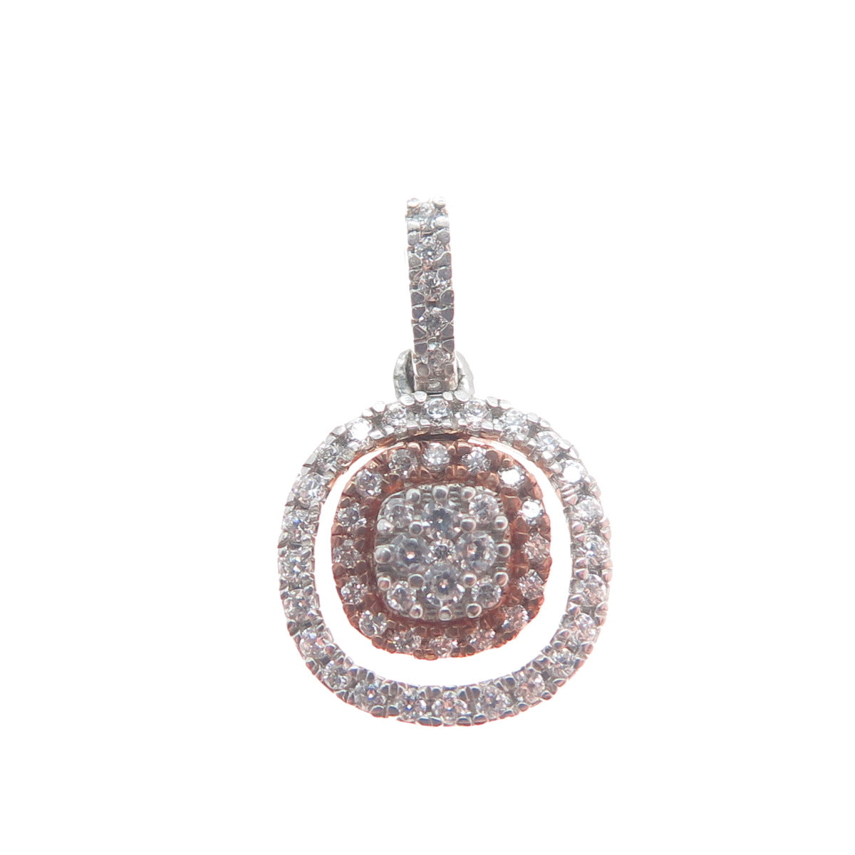 925 Sterling Silver 2-Tone Round-Cut C Z Cushion Minimalist Charm Pendant