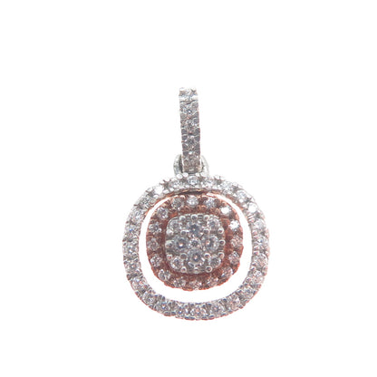 925 Sterling Silver 2-Tone Round-Cut C Z Cushion Minimalist Charm Pendant