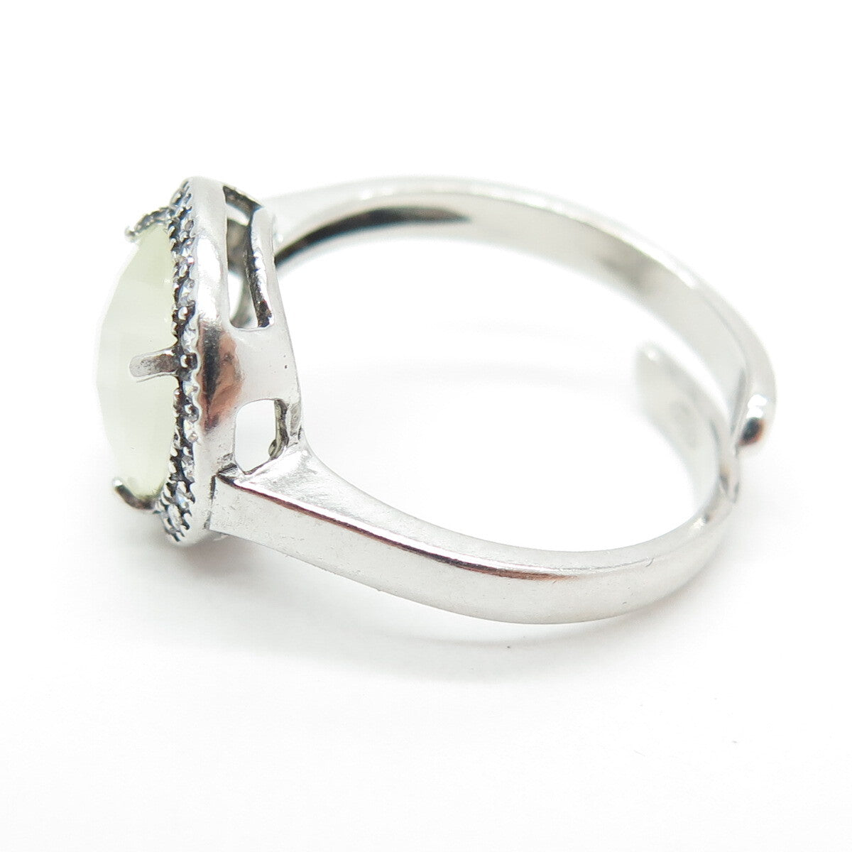925 Sterling Silver Real Round-Cut Quartz & C Z Adjustable Ring Size 8