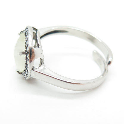 925 Sterling Silver Real Round-Cut Quartz & C Z Adjustable Ring Size 8