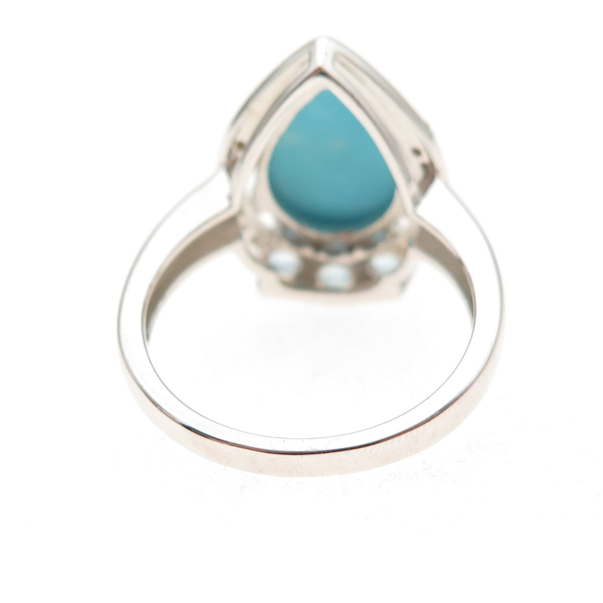 925 Sterling Silver Real Turquoise Blue & White Topaz Teardrop Ring Size 8.25