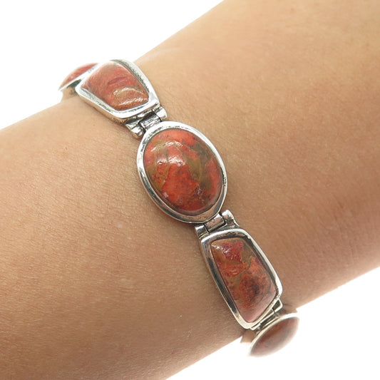 BARSE 925 Sterling Silver Vintage Real Coral Modernist Link Bracelet 7.5"