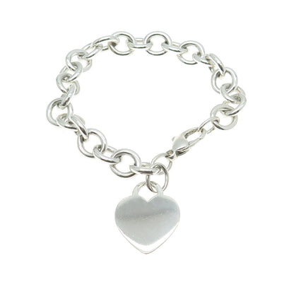 TIFFANY & CO. 925 Sterling Silver Vintage Engravable Heart Tag Rolo Bracelet 7"