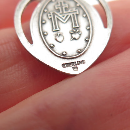 925 Sterling Silver Antique Art Deco St. Mary Heart Oxidized Mini Charm Pendant