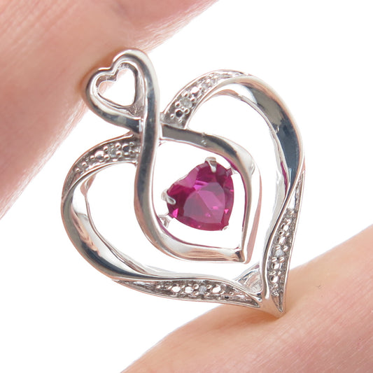 RL RICHLINE 925 Sterling Silver Real Diamond & Lab-Created Ruby Heart Pendant