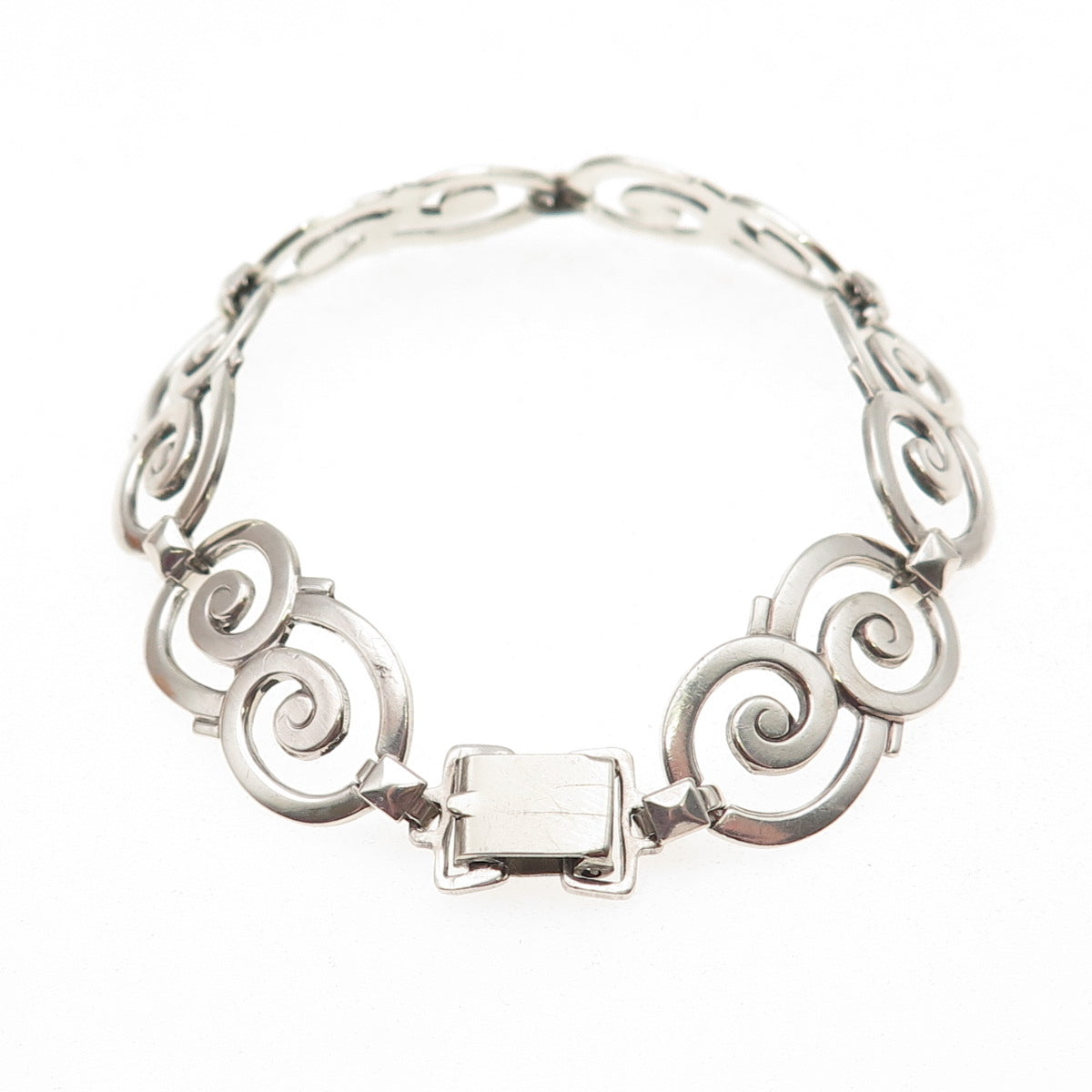 925 Sterling Silver Vintage Modernist Swirl Link Bracelet 6.5"