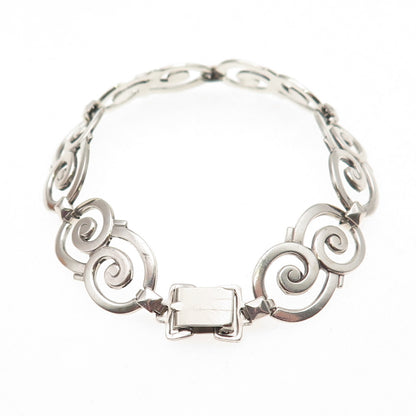 925 Sterling Silver Vintage Modernist Swirl Link Bracelet 6.5"