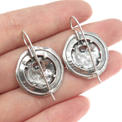 925 Sterling Silver Vintage Modernist Button French Wire Earrings