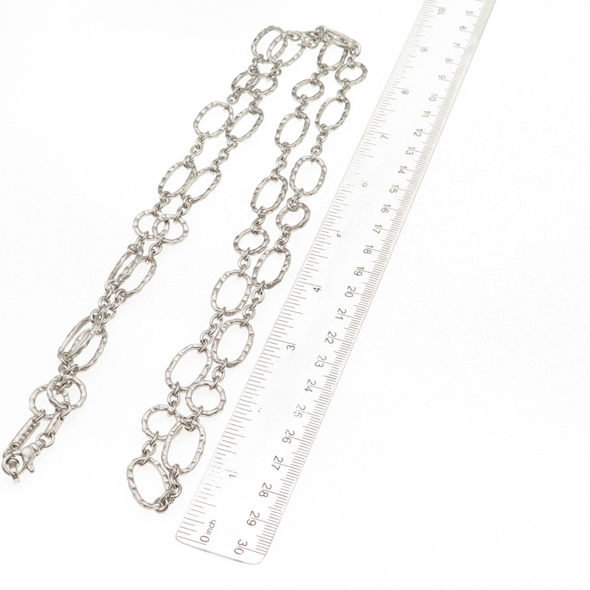 Rhonda Faber Green 925 Sterling Silver Vintage Hammered Oval Chain Necklace 36"