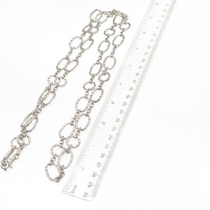 Rhonda Faber Green 925 Sterling Silver Vintage Hammered Oval Chain Necklace 36"
