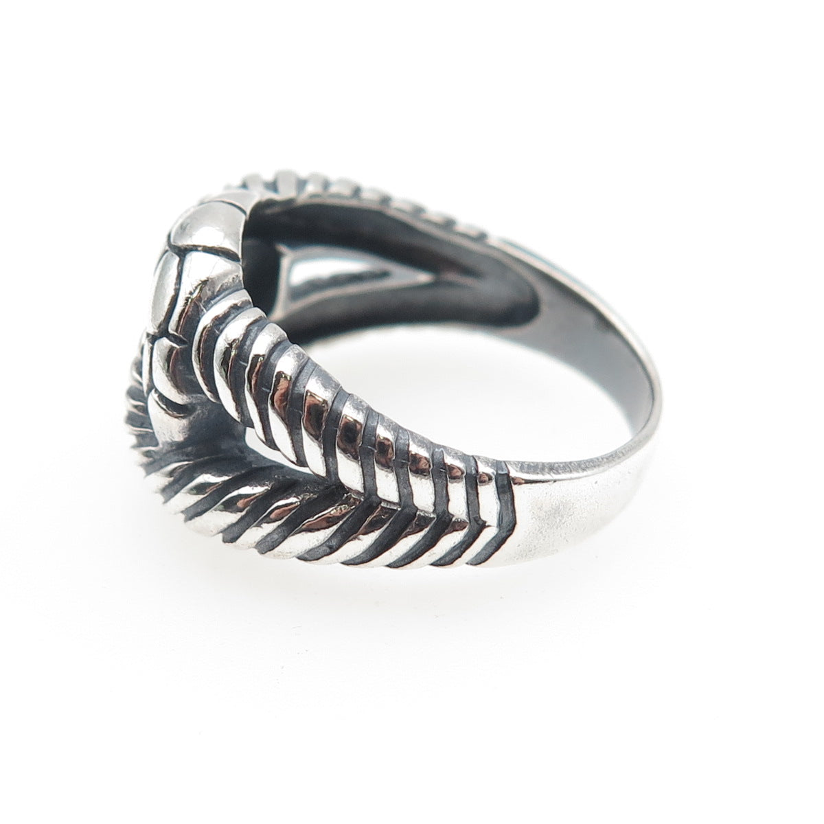 KEN CRAFTS Sterling Silver Vintage Modernist Interlocked Oxidized Ring Size 8.75