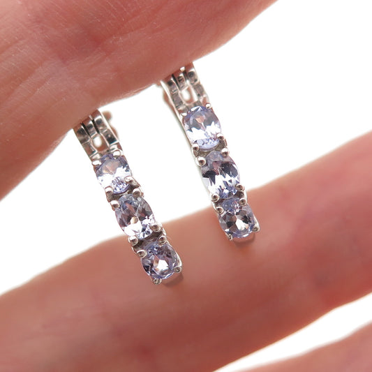 Chuck Clemency 925 Sterling Silver Real Oval-Cut Iolite Hoop Earrings