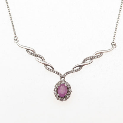 D'Joy 925 Sterling Silver Real Pink Sapphire & White Topaz Chain Necklace 20"