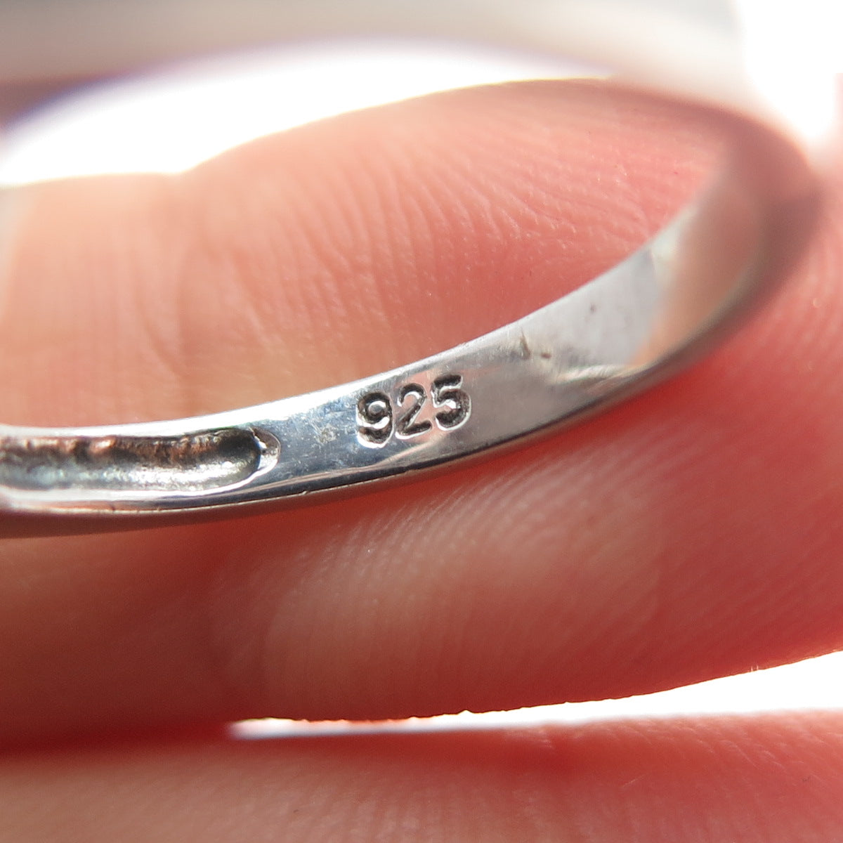 925 Sterling Silver Optic Fiber Cat's Eye & C Z Flower Ring Size 7.25