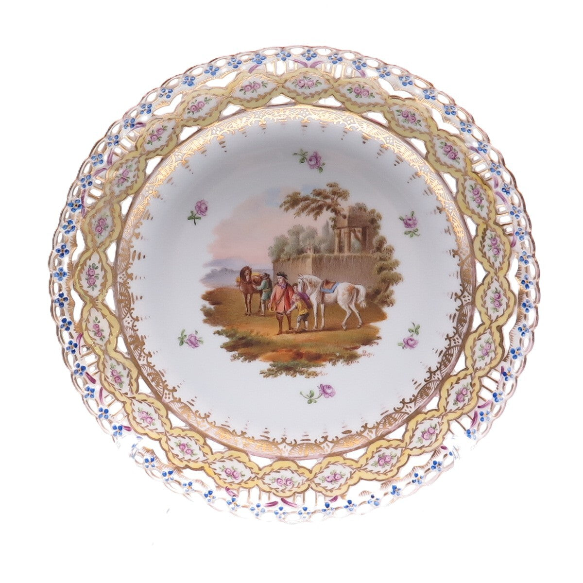 DRESDEN Antique 1900s Germany Children & Horses Hand Painted Porcelain Plate