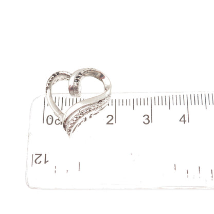 925 Sterling Silver Real Black & White Diamond Heart Mini Slide Charm Pendant