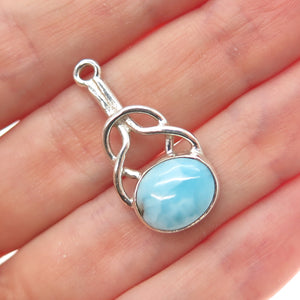 925 Sterling Silver Vintage Real Larimar Modernist Love Knot Pendant