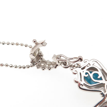 925 Sterling Silver Real Turquoise Opal Topaz Cross Beaded Chain Necklace 20-22"