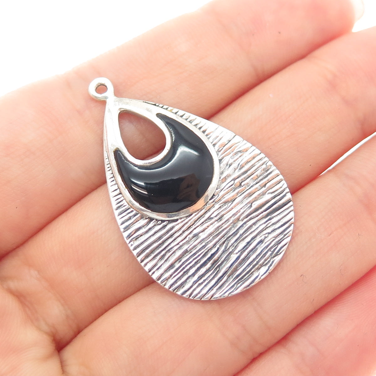 CFJ Collins Fine 925 Sterling Silver Vintage Enamel Modernist Teardrop Pendant