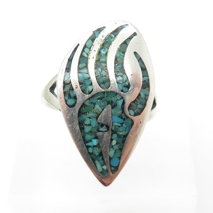 PACIFIC JEWELRY Old Pawn Sterling Silver Turquoise Inlay Bear Paw Ring Size 8.75