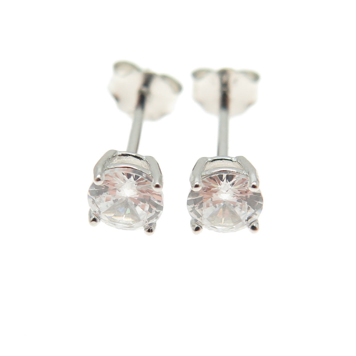 925 Sterling Silver Round-Cut C Z Stud Earrings